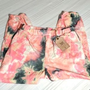 True CRAFT XL SOFT TIE-DYE LOUNGE PANTS PINKS GRAYS WHITE